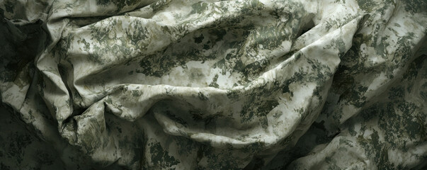 Poster - A piece of fabric with a green and brown pattern. The fabric is wrinkled and has a worn look to it