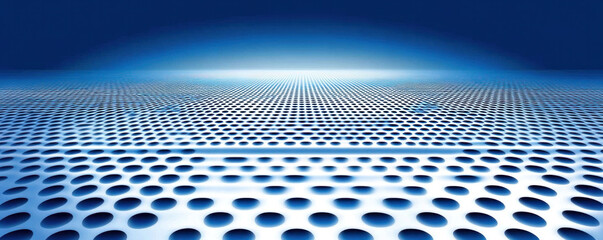 Poster - A large blue background with a multitude of small blue and white circles scattered across it. The circles are arranged in a way that creates a sense of depth and texture