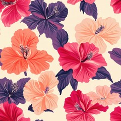  seamless pattern hibiscus flowers colorful watercolor pattern