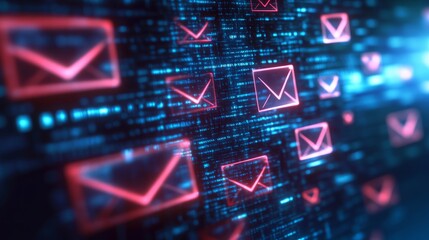 Poster - 3D financial fraud alert with phishing emails, hacker threats, and online scam risks on a digital security background