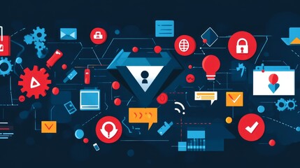 Poster - Cyber security alert with 3D danger icons, fraud warning messages, phishing risks, and hacker network backgrounds