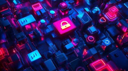 Poster - Cyber security alert with 3D danger icons, fraud warning messages, phishing risks, and hacker network backgrounds