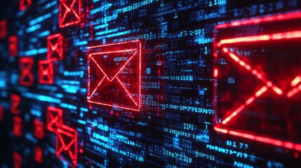 Poster - Email scam risk 3D background showing phishing attack alarms, hacker security breaches, and financial fraud alerts