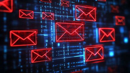 Poster - Hacker attack and scam warning 3D illustration with network breach alerts, phishing email dangers, and fraud notifications