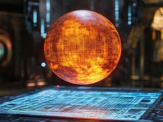 Poster - fiery orb on futuristic platform