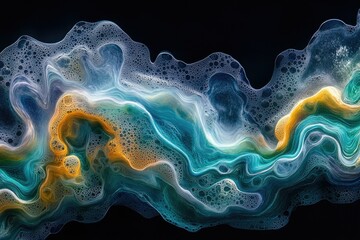 Aufkleber - Abstract art depicting swirling, bubbly, teal, and gold colors resembling an ocean wave.