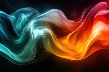 Aufkleber - Abstract art depicting flowing, luminous waves of teal and orange, creating a dynamic and vibrant visual.