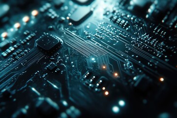 Leinwandbilder - Close-up of a circuit board's intricate design, showcasing its complex technological components.