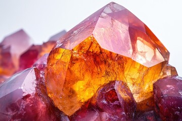 Aufkleber - Stunning cluster of orange and red quartz crystals showcasing intricate facets and vibrant hues.