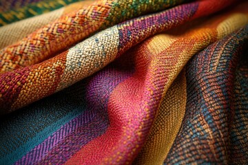 Aufkleber - Close-up of richly textured, multicolored woven fabric with vibrant autumnal hues.