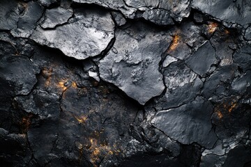 Aufkleber - Dark, cracked stone texture with hints of gold; a rugged, fragmented rock surface.