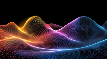 Poster - A colorful, abstract image of a mountain range with a bright orange peak. The colors are vibrant and the image has a dreamy, surreal quality to it