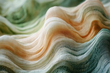Poster - Soft, flowing fabric in ombre shades of green, beige, and orange, creating a wave-like texture.