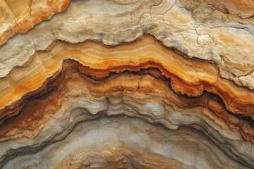 Poster - Layered rock formation with varying shades of brown, orange, and gray, showing geological strata and texture.