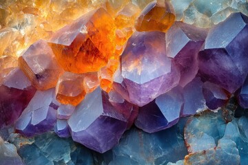 Poster - A mesmerizing cluster of amethyst, citrine, and blue fluorite crystals showcasing vibrant colors and unique formations.