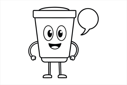 Simple linear coffee cup mascot for cafe poster