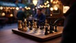 © h4kunA - Chess game in outdoor cafe, people playing in background