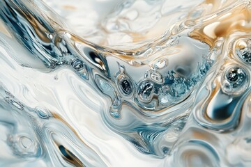 Aufkleber - Abstract swirling liquid, metallic sheen, blue and beige tones, evokes fluidity and depth.