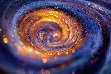 Poster - A mesmerizing swirling vortex of vibrant blue and gold, resembling a cosmic galaxy.