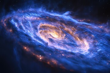 Poster - A mesmerizing spiral galaxy, swirling with vibrant blue and orange hues, showcasing cosmic beauty and celestial wonders.