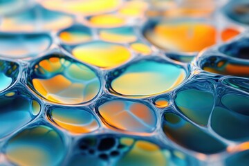 Poster - Abstract image of vibrant, interconnected, liquid bubbles in teal and orange hues.