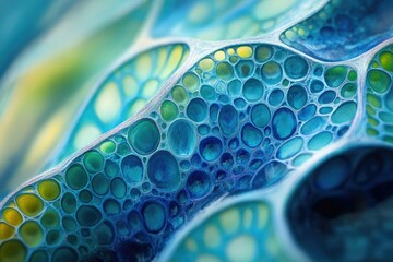 Poster - Abstract close-up of a vibrant blue and green cellular structure resembling a biological network.
