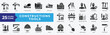 © RiskiAyu - Construction Tools icon set with building construction, crane, concrete mixer, architecture, supervisor, engineering, hand tools, construction site, structure, civil engineering and construction