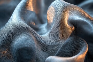 Aufkleber - Close-up of textured, metallic gray fabric with soft, flowing folds and subtle highlights.