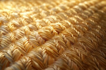 Poster - Close-up of intricately woven, golden-hued straw, showcasing its texture and craftsmanship.