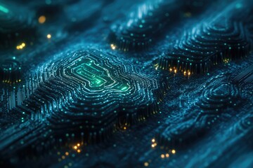 Leinwandbilder - Abstract digital circuit board with glowing lines, showcasing intricate technological design and connectivity.