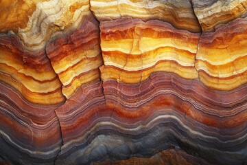 Aufkleber - Striking layered rock formation showcasing vibrant hues of red, orange, yellow, and grey, revealing geological history.