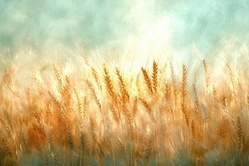 Leinwandbilder - Golden wheat field bathed in sunlight, a serene and peaceful summer scene.