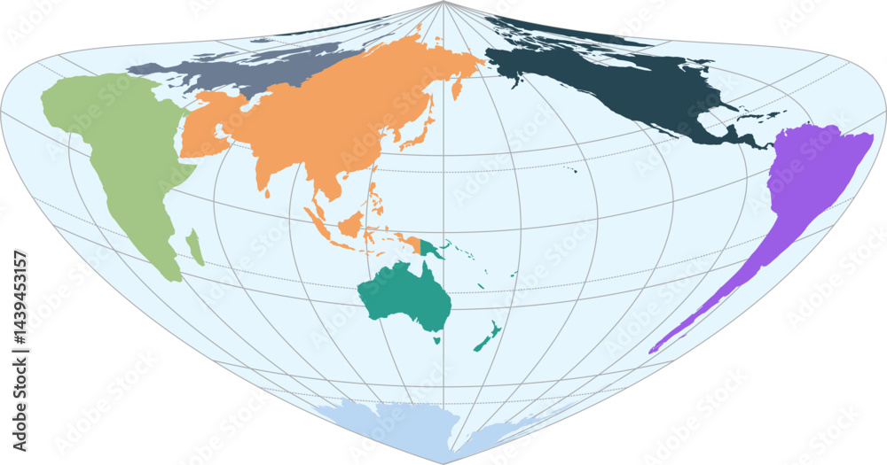 World vector map with continent boundaries and graticules in Asia ...