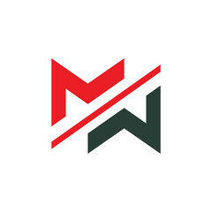 Aufkleber - this is a flat initial design of letter MW that looks clean and sharp in red and black color on a white background