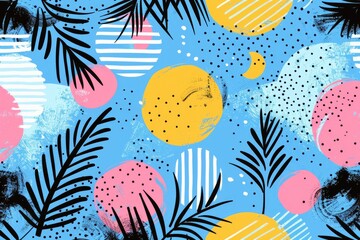 Fototapete - The close up of the abstract picture of the colourful memphis pattern wallpaper, memphis pattern is the design style that vibrant and mix of geometric shapes, bold colors, and playful patterns. AIG51.
