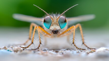 fly with striking blue eyes macro shot insect portrait