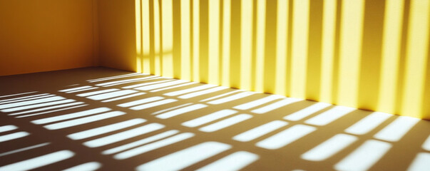 Poster - A room with yellow walls and a white floor. The room is empty and has a lot of sunlight coming in through the windows