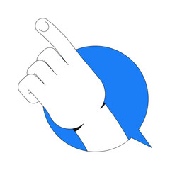 Poster - Hand pointing upward inside circular speech bubble vector illustration. Guidance, instruction. Gesture communication chat box 2D cartoon image isolated on white. Editable flat clipart colorful