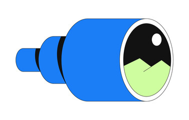 Poster - observation through telescope 2d cartoon object. focus, exploration, surveillance tool. forward visi