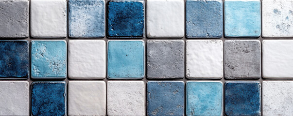 Poster - A blue and white tile pattern with a blue square in the middle. The tiles are arranged in a checkered pattern