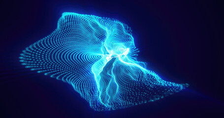Poster - Dynamic blue energy waves twisting in a dark space, illustrating futuristic and technology-inspired visuals with a glowing aura