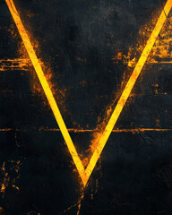 Poster - A black and yellow V is painted on a wall. The V is outlined in yellow and is surrounded by a black background. The image has a bold and edgy feel to it, with the contrasting colors of black