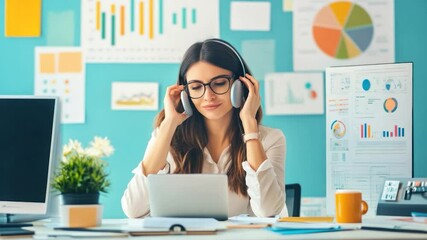 Poster - Focused woman working in office setting.