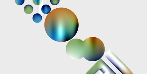 Poster - Abstract colorful spheres, gradients, shapes form dynamic composition. Light reflects, creating soft visual effect. Minimalist design.