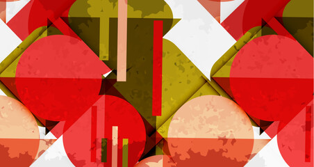 Aufkleber - Abstract geometric composition. Overlapping shapes create textured visual effect. Red, gold, white dominate design. Minimalist style.