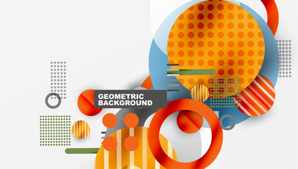 Aufkleber - Abstract geometric shapes, vibrant orange, blue hues. Modern design, overlapping circles, lines create dynamic composition.