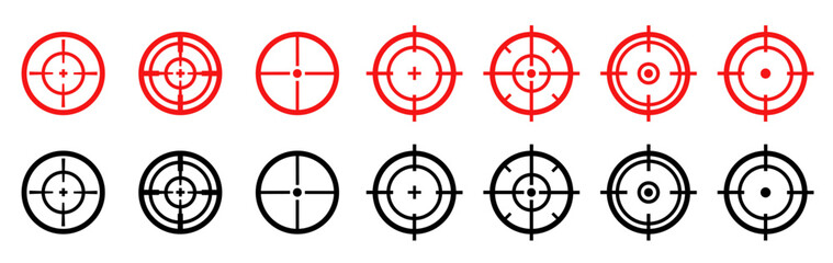 Target icon set. Target destination icon set. Focus target vector isolated icons on white background. Vector illustration