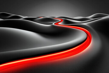 Poster - A black and red road with a red line. The road is empty and the red line is the only thing that stands out