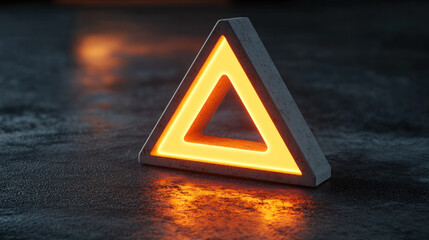 Poster - A triangle with a red light on it. The triangle is lit up and is on a dark surface