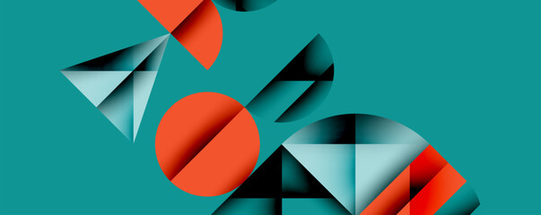 Aufkleber - Abstract geometric shapes overlap, creating dynamic composition. Teal background highlights orange, gray, black elements. Modern design.